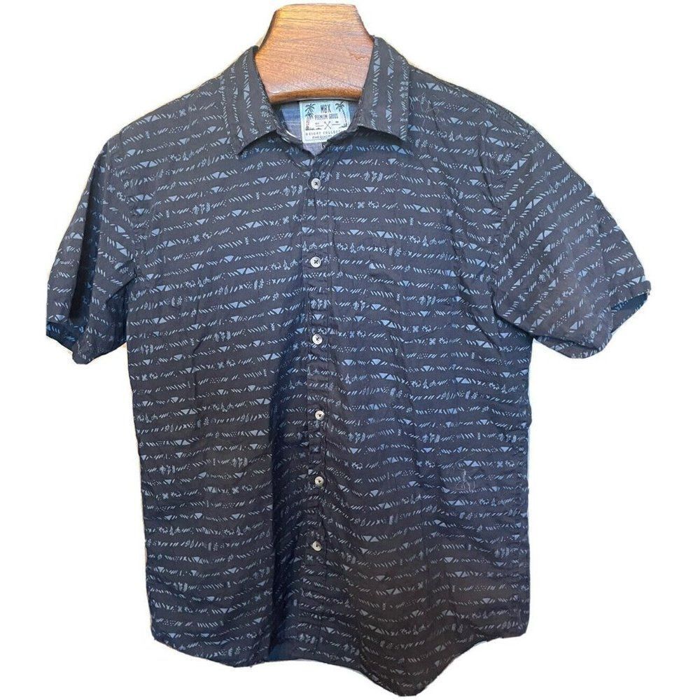 MBX Mens Navy Blue Print Short Sleeve Button-Front Shirt 100% Cotton Mens XL